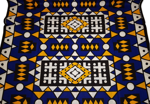 Tela africana wax estampada - Azul y Amarillo Samakaka - 100% algodón