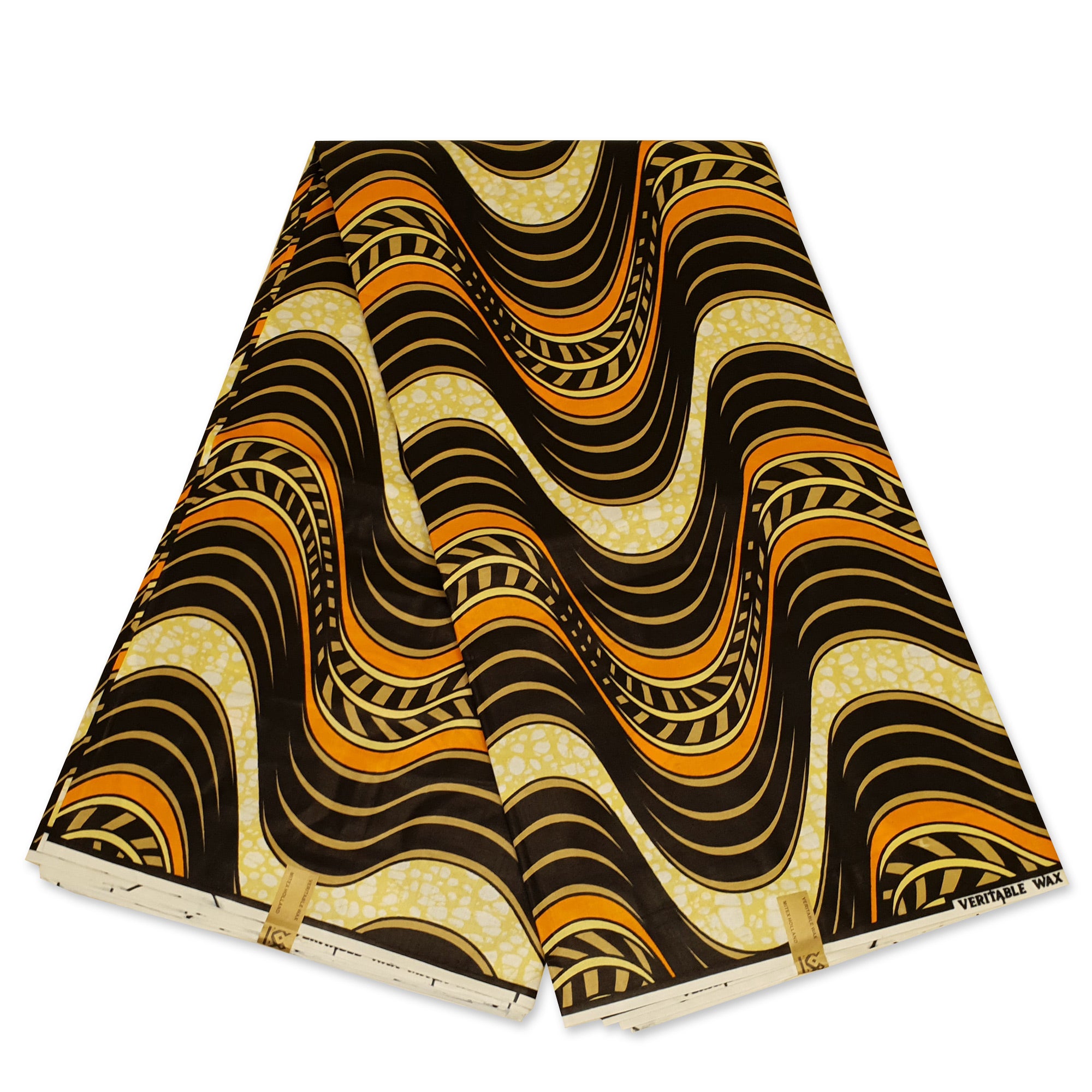 African Wax print fabric - Yellow and Brown Hypnotic Wave Flux - 100% cotton