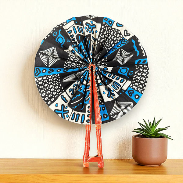 Abanico africano - Abanico estampado Ankara - Adwoa - Azul