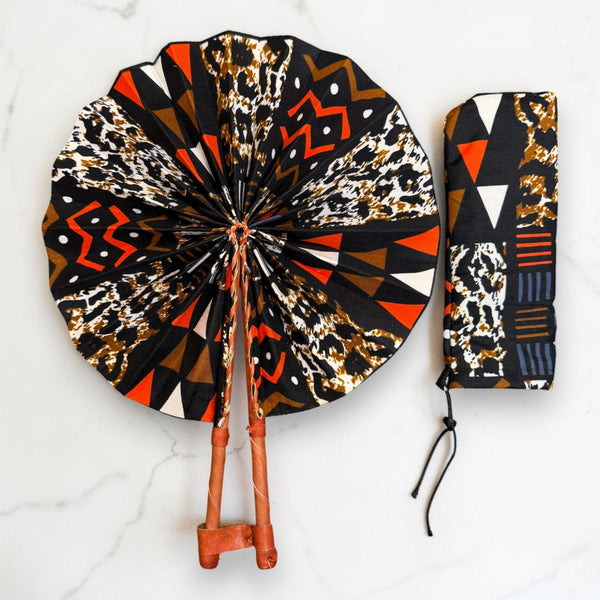 Abanico africano - Abanico estampado Ankara - Marrón Negro Yawson