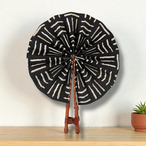 Abanico africano - Abanico estampado Ankara - Abena - Negro