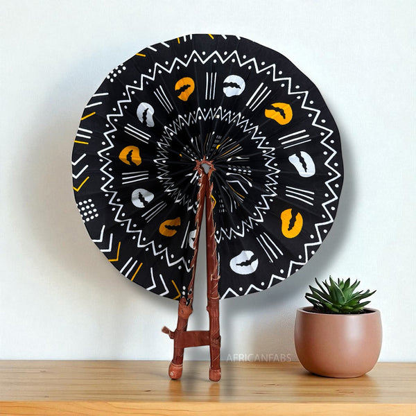 Abanico africano - Abanico estampado Ankara - Kwaku - Negro