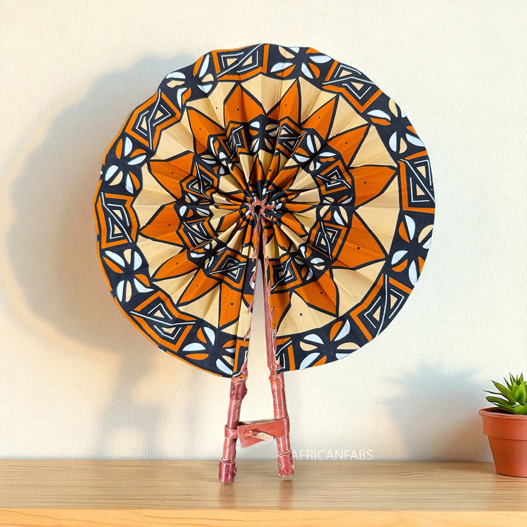 Abanico africano - Abanico estampado Ankara - Kofi - naranja