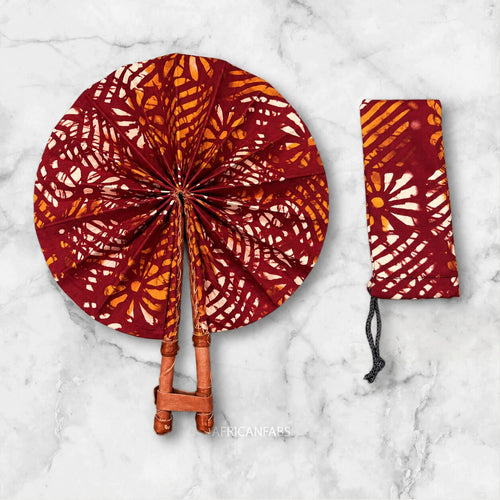 Abanico africano - Abanico estampado Ankara - Burdeos Crema Kofi