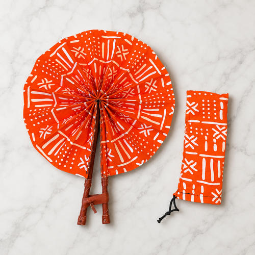Abanico africano - Abanico estampado Ankara - Kwadwo - naranja
