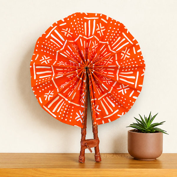 Abanico africano - Abanico estampado Ankara - Kwadwo - naranja