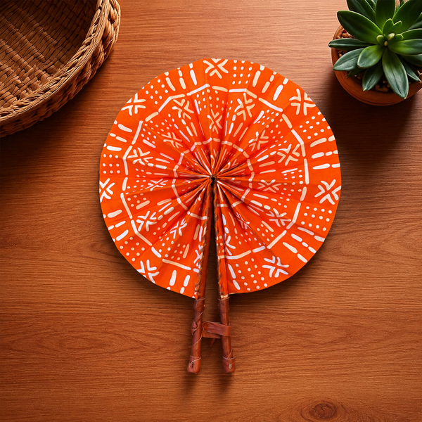 Abanico africano - Abanico estampado Ankara - Kwadwo - naranja