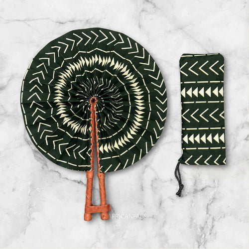 Abanico africano - Abanico estampado Ankara - Verde Crema Kwabena