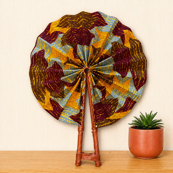 Abanico africano - Abanico estampado Ankara - Katakyie - Amarillo kente