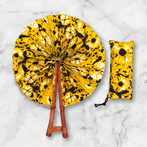 Abanico africano - Abanico estampado Ankara - Amarillo Negro Esi