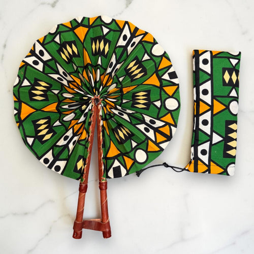 Abanico africano - Abanico estampado Ankara - Verde Amarillo Asare