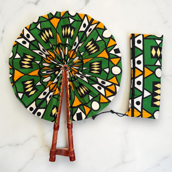 Abanico africano - Abanico estampado Ankara - Verde Amarillo Asare