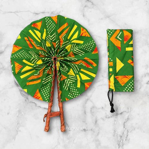 Abanico africano - Abanico estampado Ankara - Verde Amarillo Ayomide