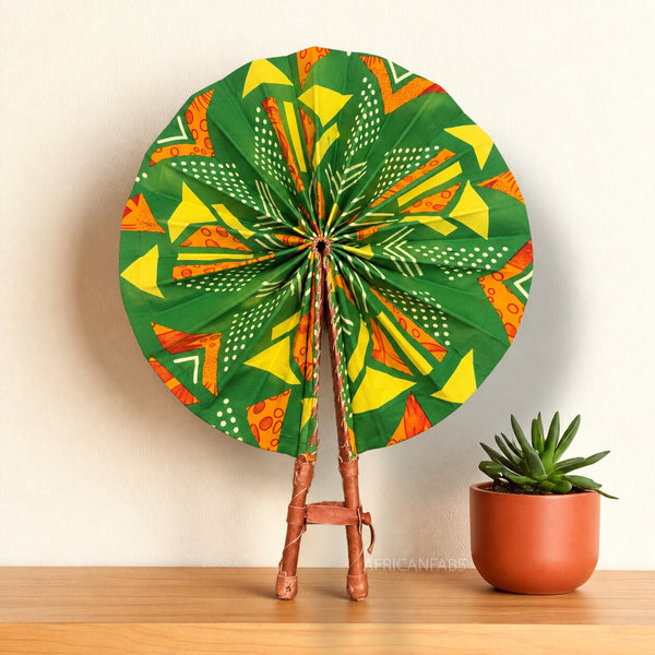 African Hand fan - Ankara print Hand fan - Green Yellow Ayomide