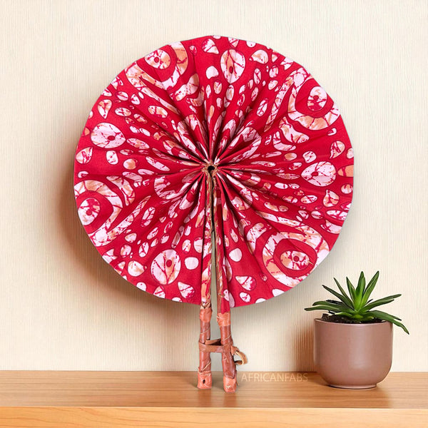 Abanico africano - Abanico estampado Ankara -Serwaah - Rojo