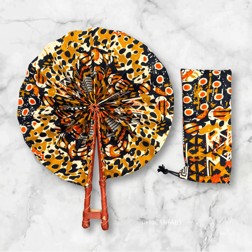 Abanico africano - Abanico estampado Ankara - Negro Crema Bukola