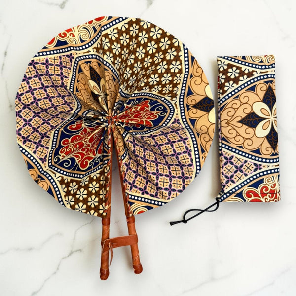 Abanico africano - Abanico estampado Ankara - Beige Rojo Kyeremeh