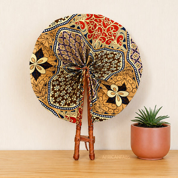 African Hand fan - Ankara print Hand fan - Beige Red Kyeremeh