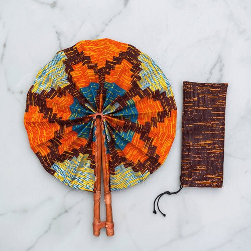 Abanico africano - Abanico estampado Ankara - Marrón Naranja Enitan