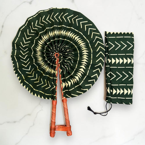 Abanico africano - Abanico estampado Ankara - Verde Crema Amponsah