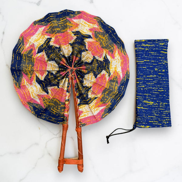 Abanico africano - Abanico estampado Ankara - Rosa Azul Ankomah