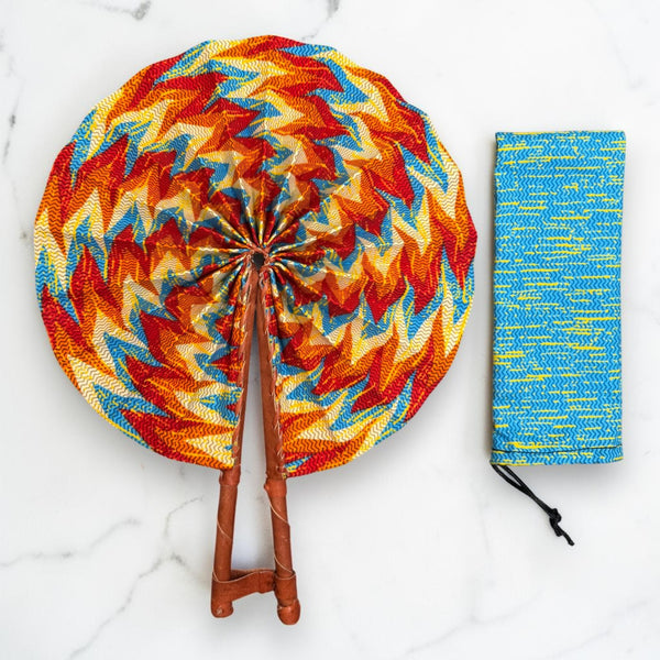Abanico africano - Abanico estampado Ankara - Naranja Azul Ayim