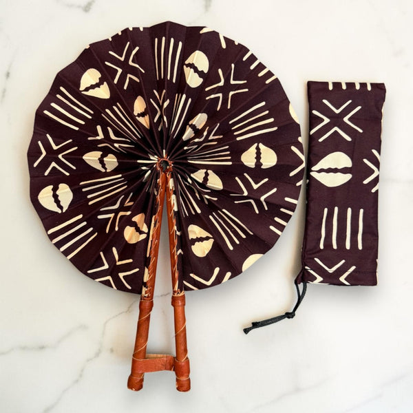Abanico africano - Abanico estampado Ankara - Marrón Crema Baah