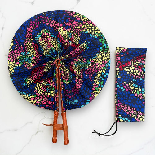 Abanico africano - Abanico estampado Ankara - Azul Rosa Mensah