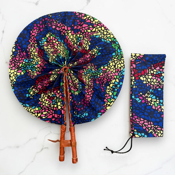 Abanico africano - Abanico estampado Ankara - Azul Rosa Mensah