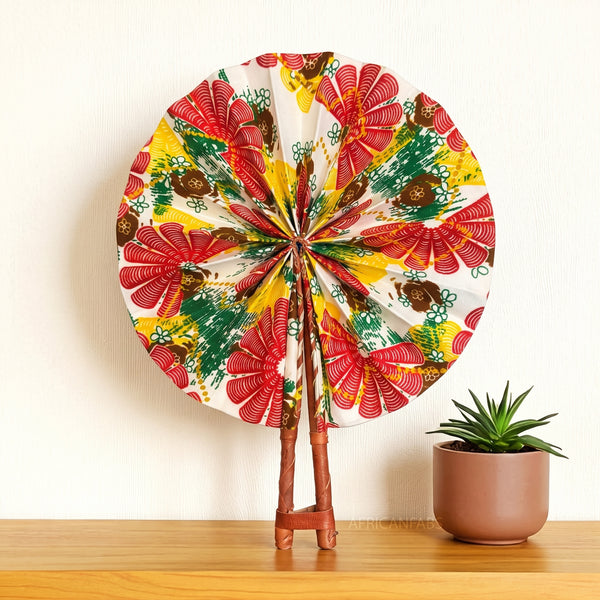 African Hand fan - Ankara print Hand fan - White Red Olayinka
