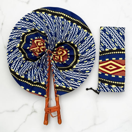 Abanico africano - Abanico estampado Ankara - Azul Crema Afful