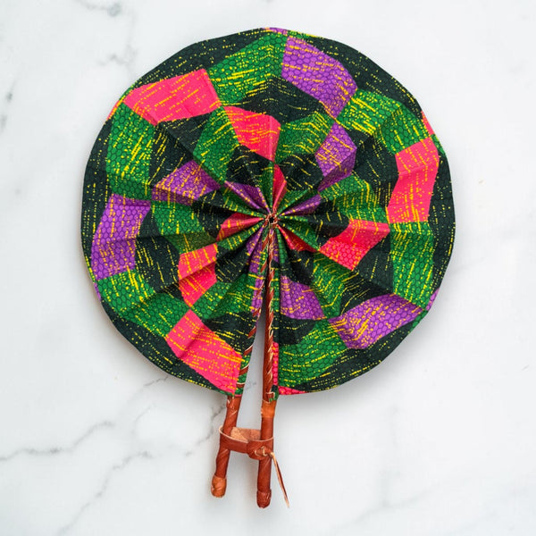 Abanico africano - Abanico estampado Ankara - Naranja Verde Akuffo