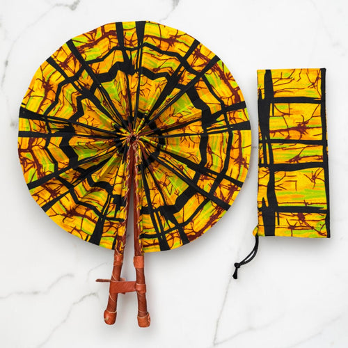 Abanico africano - Abanico estampado Ankara - Amarillo Negro Koranteng