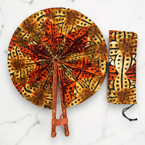 Abanico africano - Abanico estampado Ankara - Naranja Crema Bonsu
