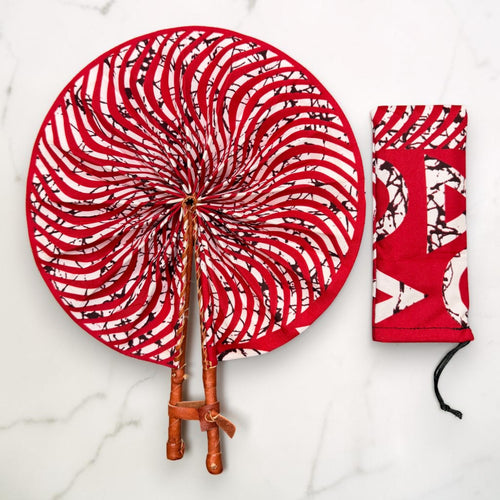 Abanico africano - Abanico estampado Ankara - Rojo Blanco Ansong