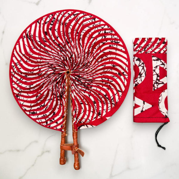 Abanico africano - Abanico estampado Ankara - Rojo Blanco Ansong