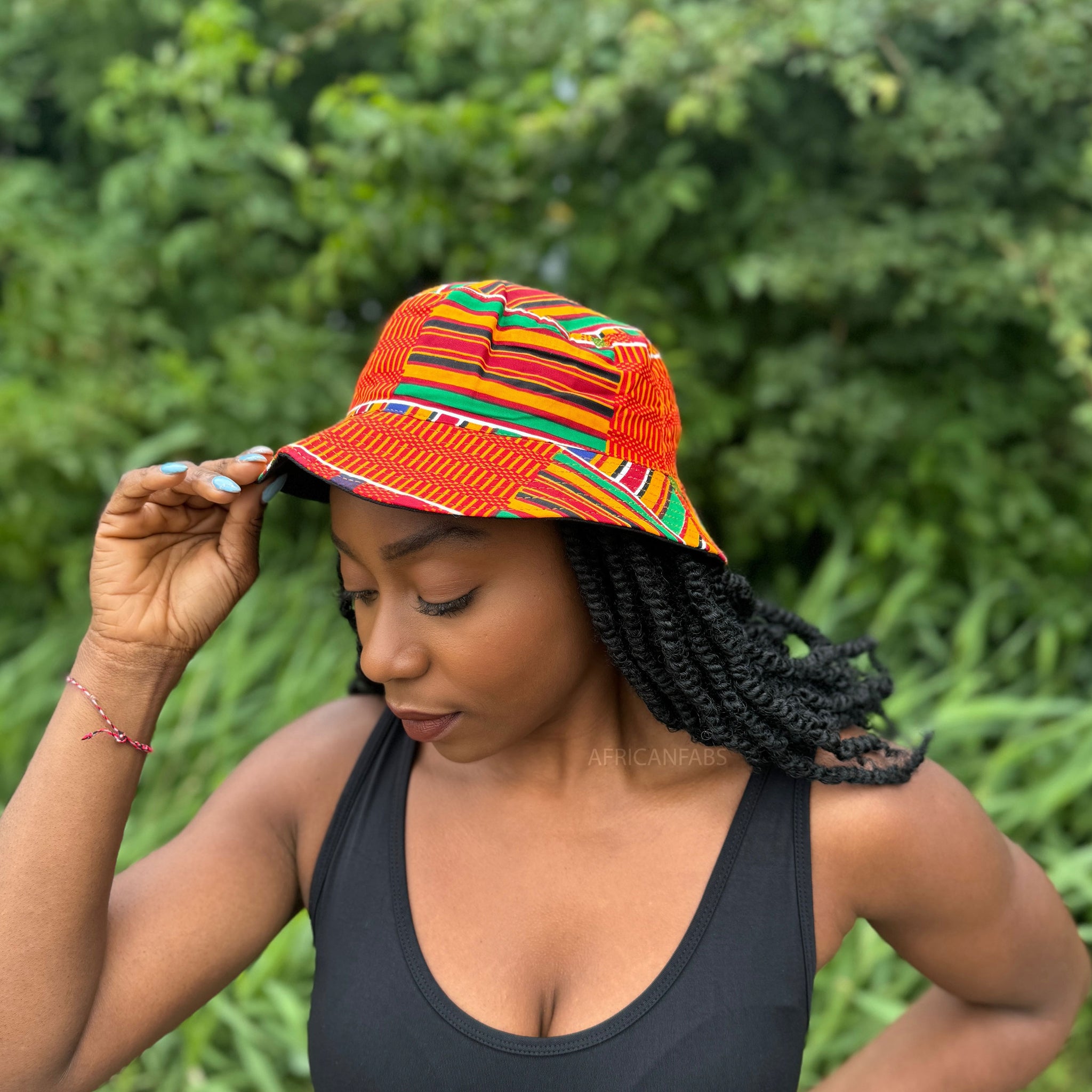 Gorro pescador / Gorro pescador estampado africano - Kente rojo - Tallas Niños y Adultos (Unisex)