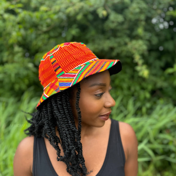 Gorro pescador / Gorro pescador estampado africano - Kente rojo - Tallas Niños y Adultos (Unisex)