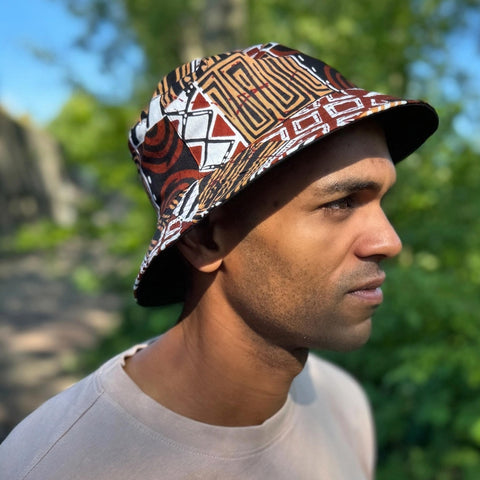 Gorro pescador / Gorro pescador estampado africano - Marrón Bogolan Mosaic - Tallas Niños y Adultos (Unisex)