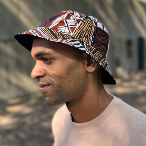 Gorro pescador / Gorro pescador estampado africano - Marrón Bogolan Mosaic - Tallas Niños y Adultos (Unisex)