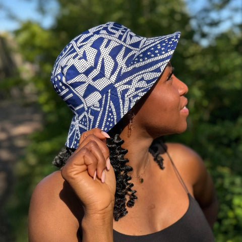 Gorro pescador / Gorro pescador estampado africano - Azul Ndop Cameroon - Tallas Niños y Adultos (Unisex)