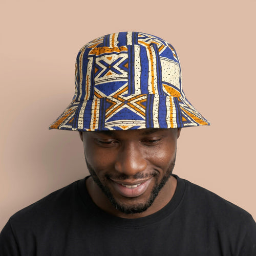Gorro pescador / Gorro pescador estampado africano - Azul Bogolan Heritage - Tallas Niños y Adultos (Unisex)