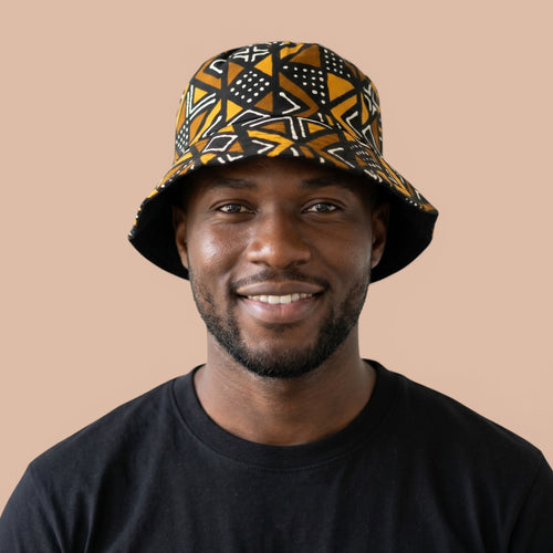 Gorro pescador / Gorro pescador estampado africano - Marrón Bogolan Geometry - Tallas Niños y Adultos (Unisex)