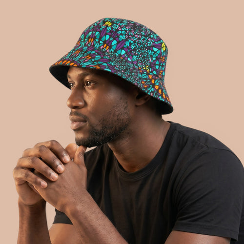 Gorro pescador / Gorro pescador estampado africano - Turquesa Morado Ocean Eye - Tallas Niños y Adultos (Unisex)