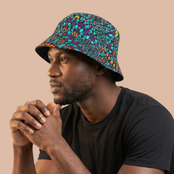Gorro pescador / Gorro pescador estampado africano - Turquesa Morado Ocean Eye - Tallas Niños y Adultos (Unisex)