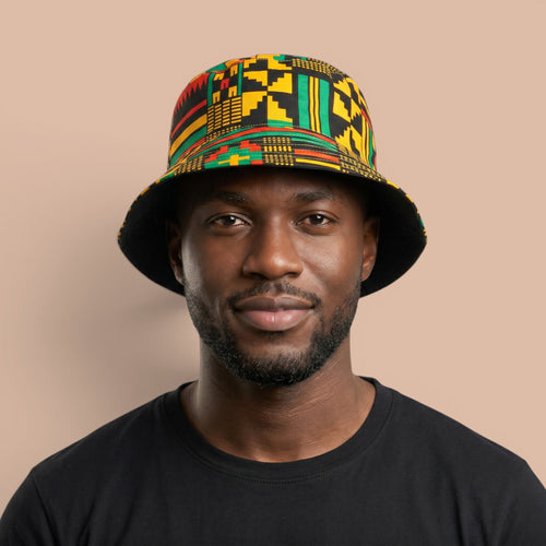 Gorro pescador / Gorro pescador estampado africano - Negro Verde Kente - Tallas Niños y Adultos (Unisex)