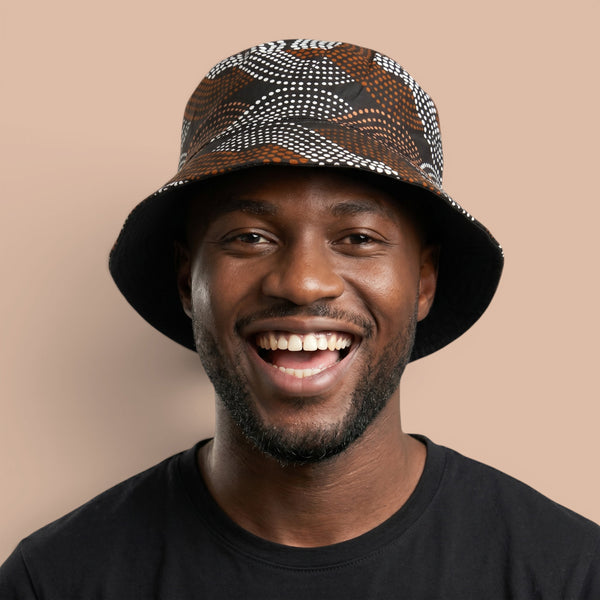 Gorro pescador / Gorro pescador estampado africano - Marrón Blanco Wave Pattern - Tallas Niños y Adultos (Unisex)