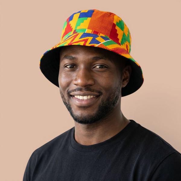 Gorro pescador / Gorro pescador estampado africano - Amarillo Azul Kente - Tallas Niños y Adultos (Unisex)