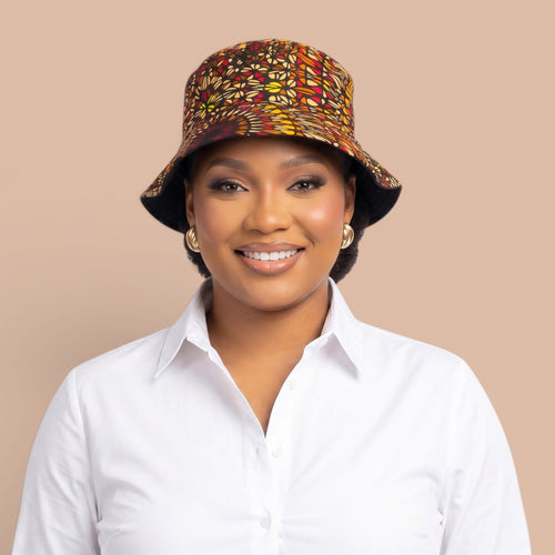 Gorro pescador / Gorro pescador estampado africano - Marrón Savanna Sun - Tallas Niños y Adultos (Unisex)