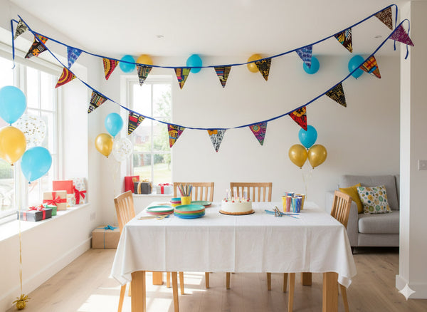 Banderines / guirnaldas de tela con estampado africano - Cinta azul - 5 metros